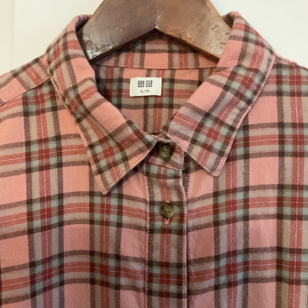 Uniqlo Pink and Brown Flannel Checkered Shirt, women, XL